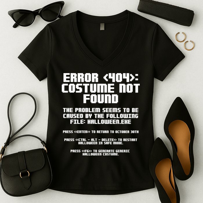 Error 404 Costume Not Found Funny Halloween Women's V-Neck T-Shirt