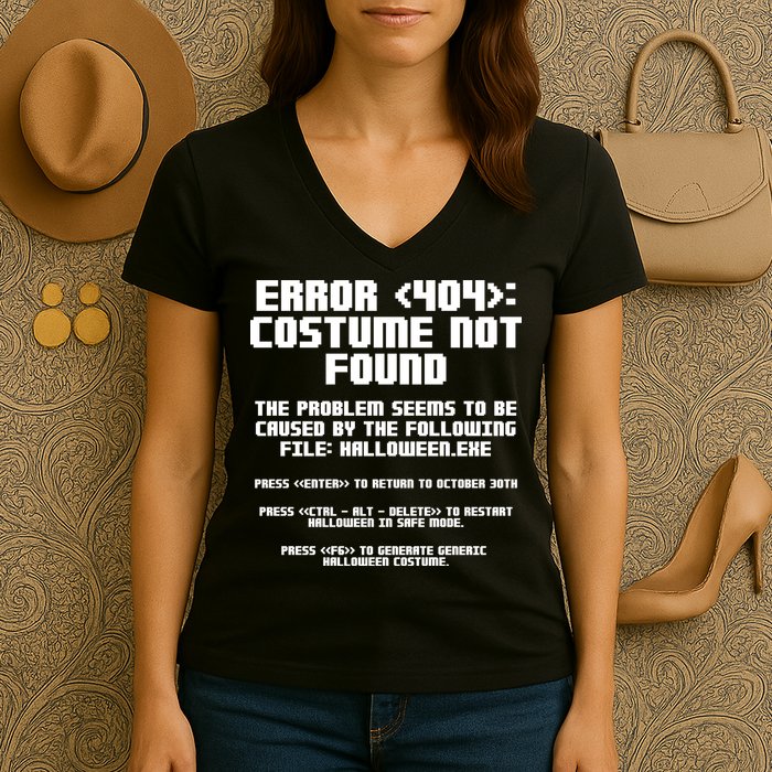 Error 404 Costume Not Found Funny Halloween Women's V-Neck T-Shirt