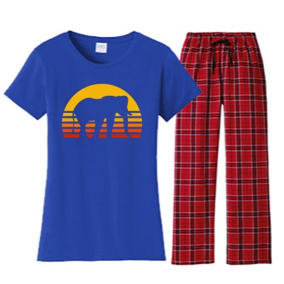 Elephant Retro Sunset Elephant Gift Women's Flannel Pajama Set