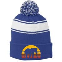 Elephant Retro Sunset Elephant Gift Stripe Pom Pom Beanie