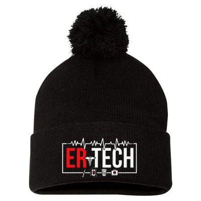 Emergency Room Technician Heartbeat ER Technicians Pom Pom 12in Knit Beanie