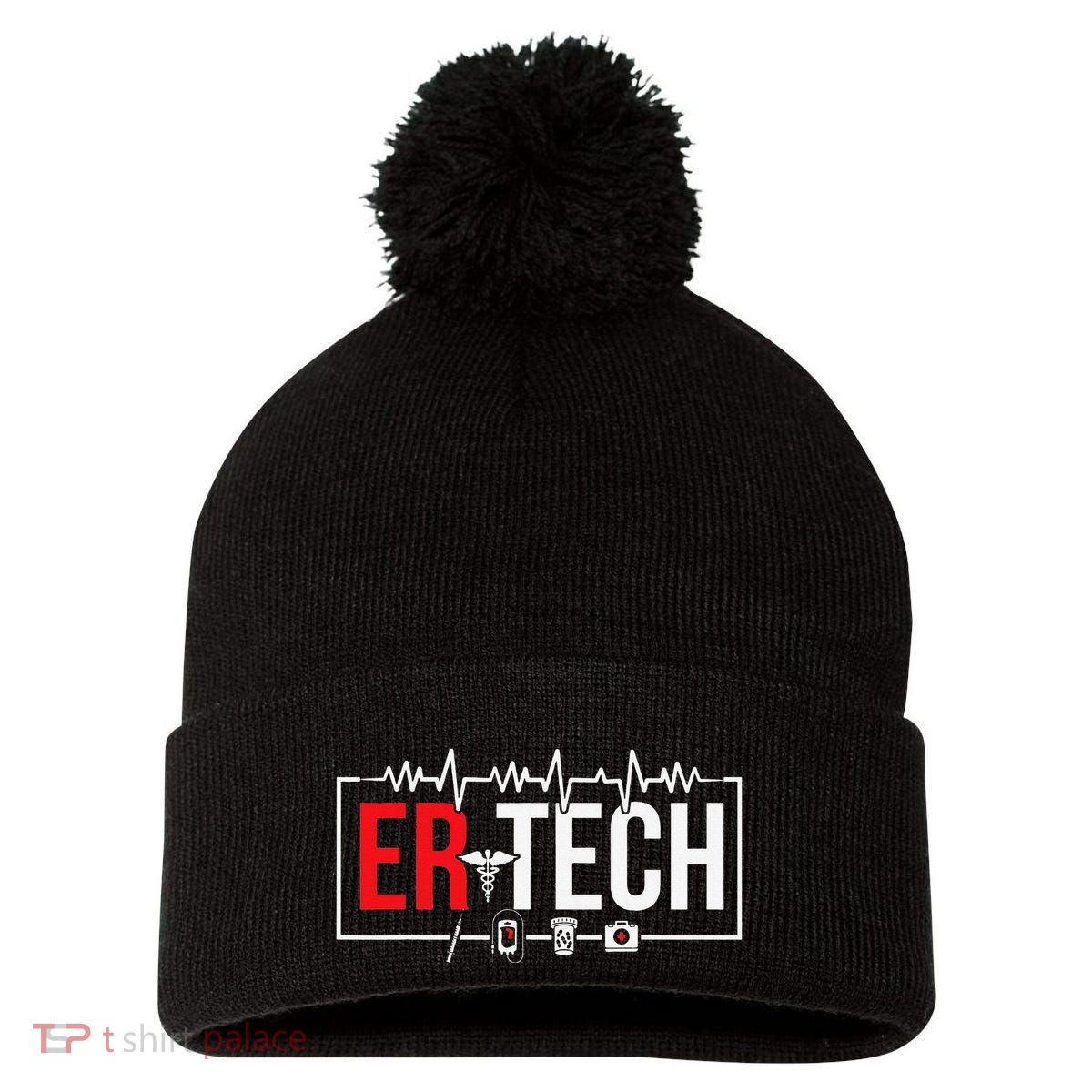 Emergency Room Technician Heartbeat ER Technicians Pom Pom 12in Knit Beanie