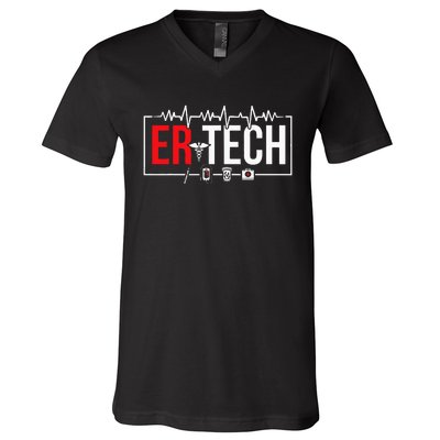 Emergency Room Technician Heartbeat ER Technicians V-Neck T-Shirt