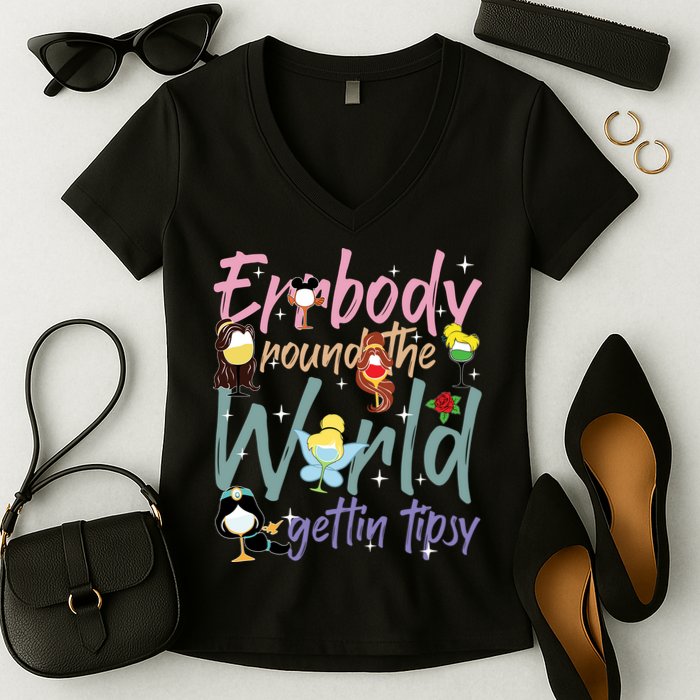 Errbody Round The World Gettin Tipsy Drinking Around The World Women's V-Neck T-Shirt