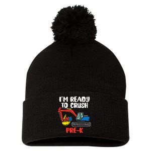 Excavator Ready To Crush Prek Prek First Day School Truck Pom Pom 12in Knit Beanie