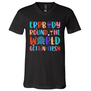 Errbody Round The World Gettin Tipsy Food And Wine Festival Gift V-Neck T-Shirt