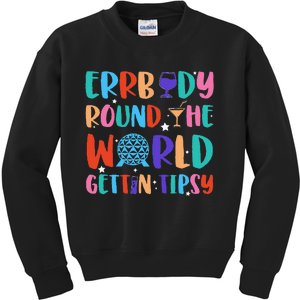 Errbody Round The World Gettin Tipsy Food And Wine Festival Gift Kids Sweatshirt