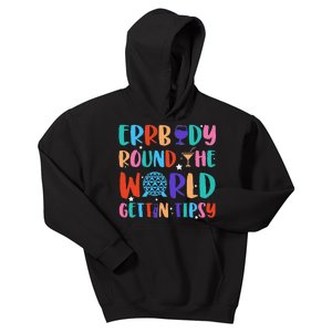 Errbody Round The World Gettin Tipsy Food And Wine Festival Gift Kids Hoodie