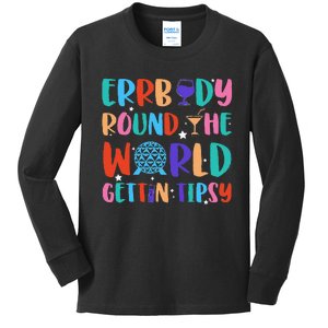 Errbody Round The World Gettin Tipsy Food And Wine Festival Gift Kids Long Sleeve Shirt