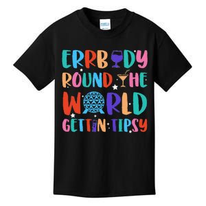 Errbody Round The World Gettin Tipsy Food And Wine Festival Gift Kids T-Shirt