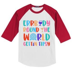 Errbody Round The World Gettin Tipsy Food And Wine Festival Gift Kids Colorblock Raglan Jersey