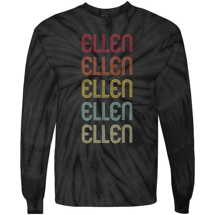 Ellen Retro Wordmark Pattern Vintage Personalized 70s Tie-Dye Long Sleeve Shirt