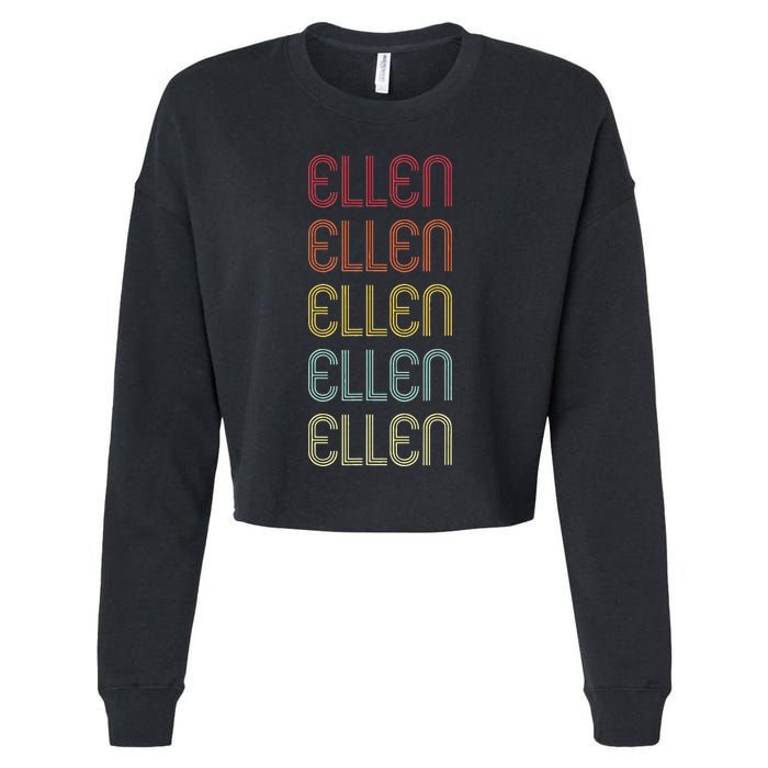 Ellen Retro Wordmark Pattern Vintage Personalized 70s Cropped Pullover Crew