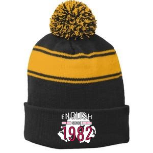 English Since 1982 Birthday Gift Stripe Pom Pom Beanie