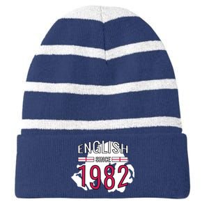 English Since 1982 Birthday Gift Striped Beanie with Solid Band