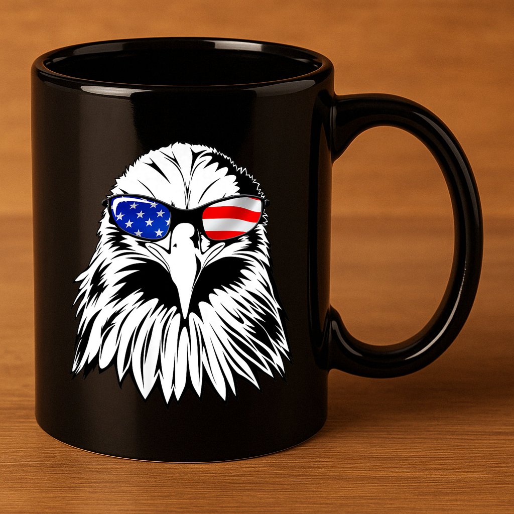 Eagle Sunglasses 4th Of July American Flag 11oz C Handle Ceramic Mug
