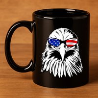 Eagle Sunglasses 4th Of July American Flag 11oz C Handle Ceramic Mug