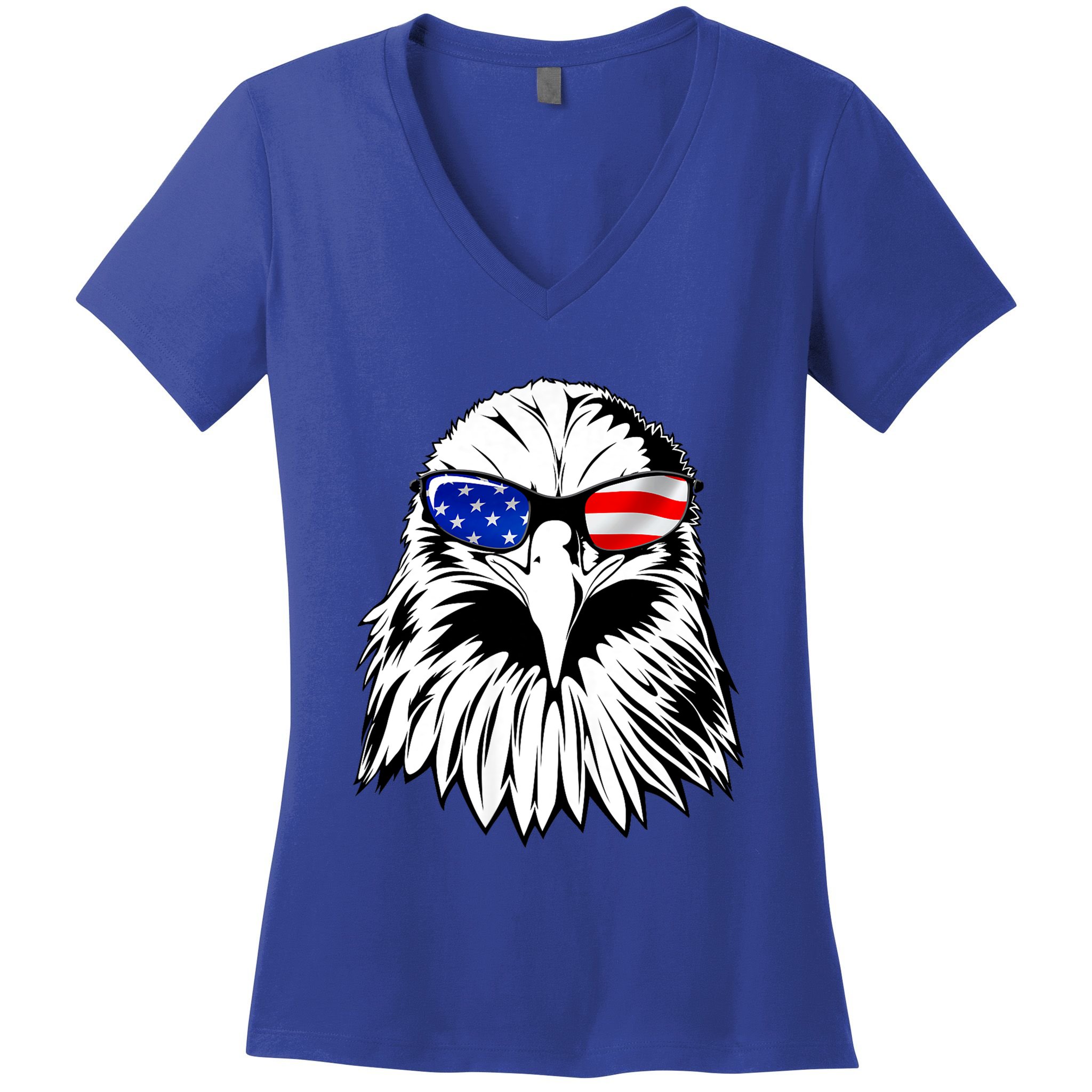 Eagle Sunglasses 4th Of July American Flag Women's V-Neck T-Shirt