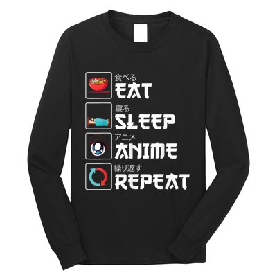 Eat Sleep Anime Repeat Funny Manga Otaku Girls Boys Anime Long Sleeve Shirt