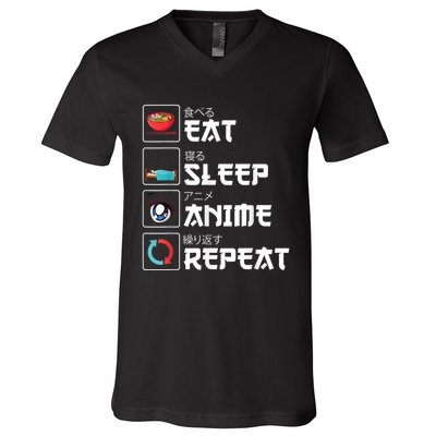 Eat Sleep Anime Repeat Funny Manga Otaku Girls Boys Anime V-Neck T-Shirt