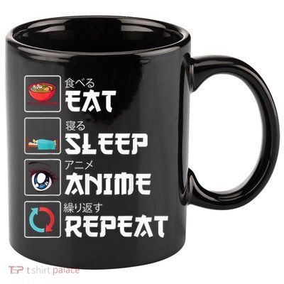 Eat Sleep Anime Repeat Funny Manga Otaku Girls Boys Anime 11oz C Handle Ceramic Mug
