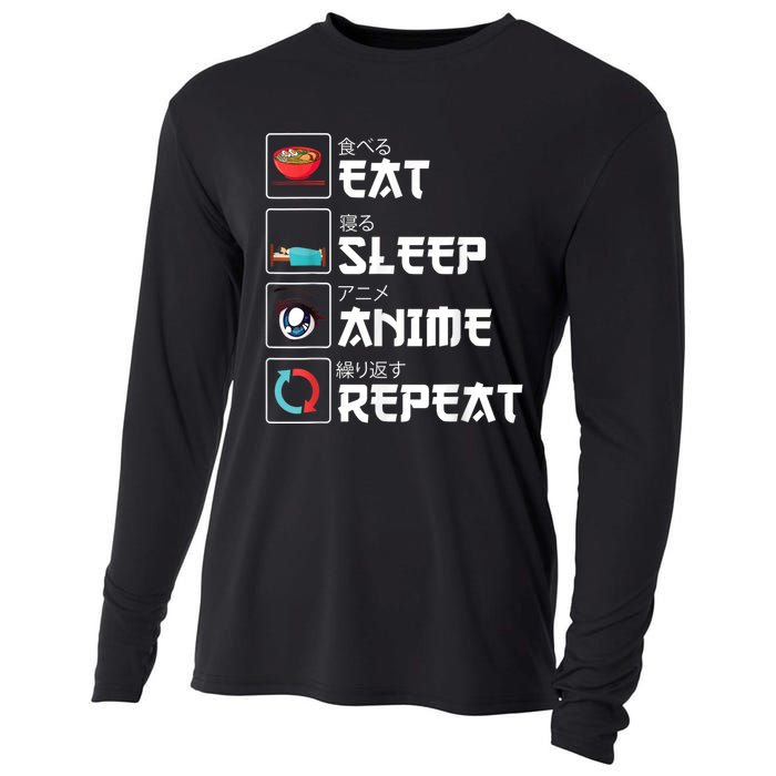 Eat Sleep Anime Repeat Funny Manga Otaku Girls Boys Anime Cooling Performance Long Sleeve Crew