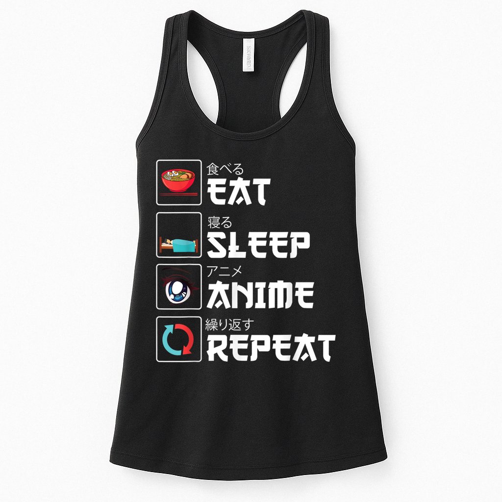 Eat Sleep Anime Repeat Funny Manga Otaku Girls Boys Anime Womens Tank Top