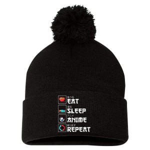 Eat Sleep Anime Repeat Funny Manga Otaku Girls Boys Anime Pom Pom 12in Knit Beanie