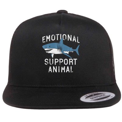 Emotional Support Animal Funny Scary Shark Pun Humor Shark Flat Bill Trucker Hat