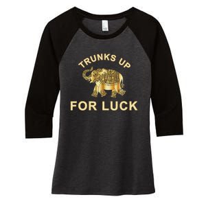 Elephant Spirit Animal Totem Trunks Up For Good Luck Lucky Women's Tri-Blend 3/4-Sleeve Raglan Shirt