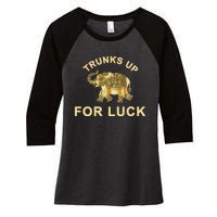 Elephant Spirit Animal Totem Trunks Up For Good Luck Lucky Women's Tri-Blend 3/4-Sleeve Raglan Shirt