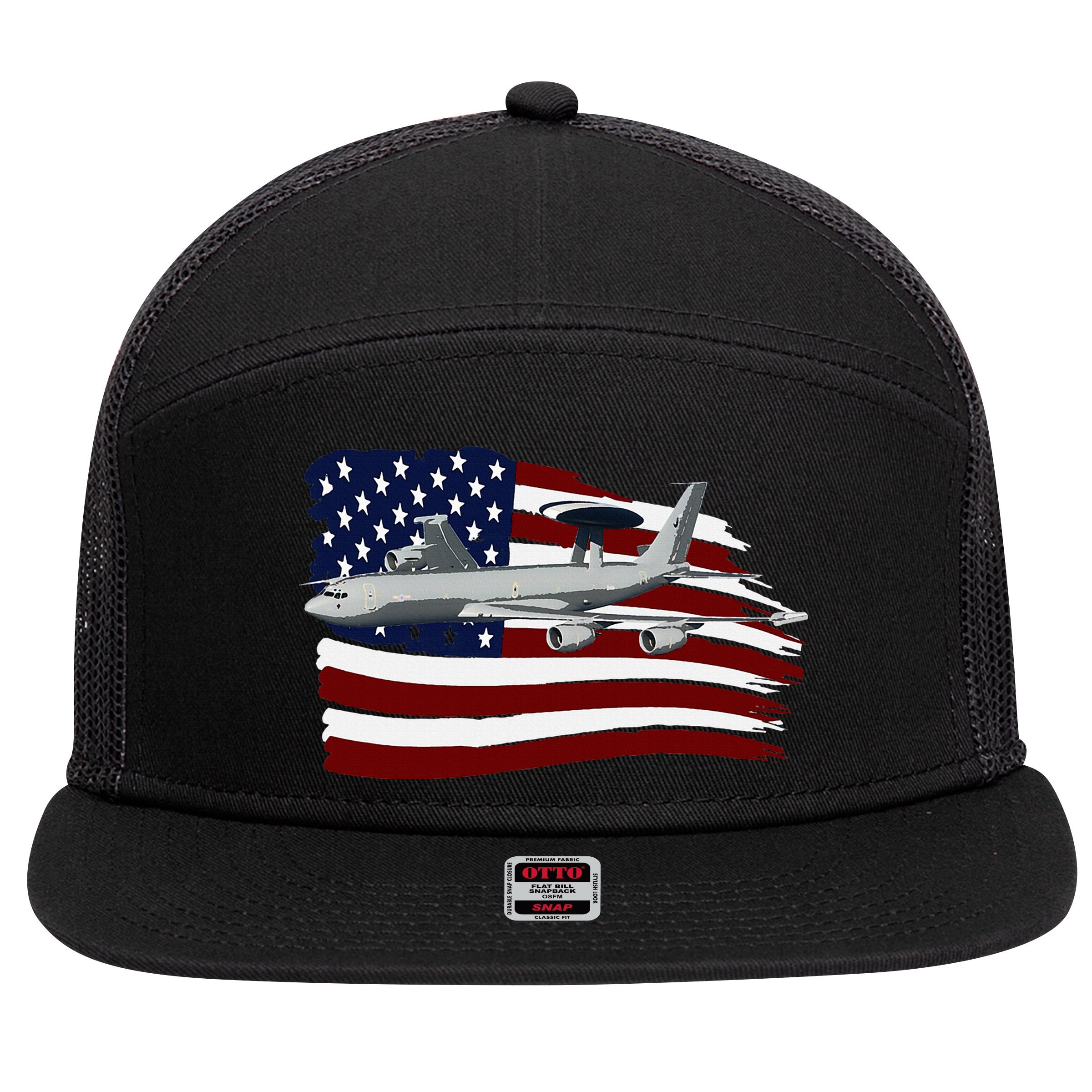 E3 Sentry Awacs Plane Us Flag Usa 7 Panel Mesh Trucker Snapback Hat