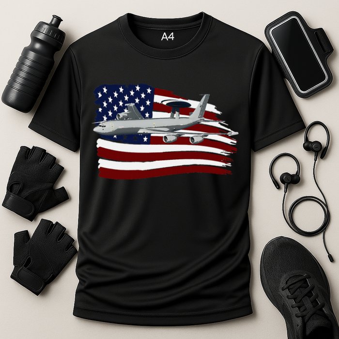 E3 Sentry Awacs Plane Us Flag Usa Cooling Performance Crew T-Shirt
