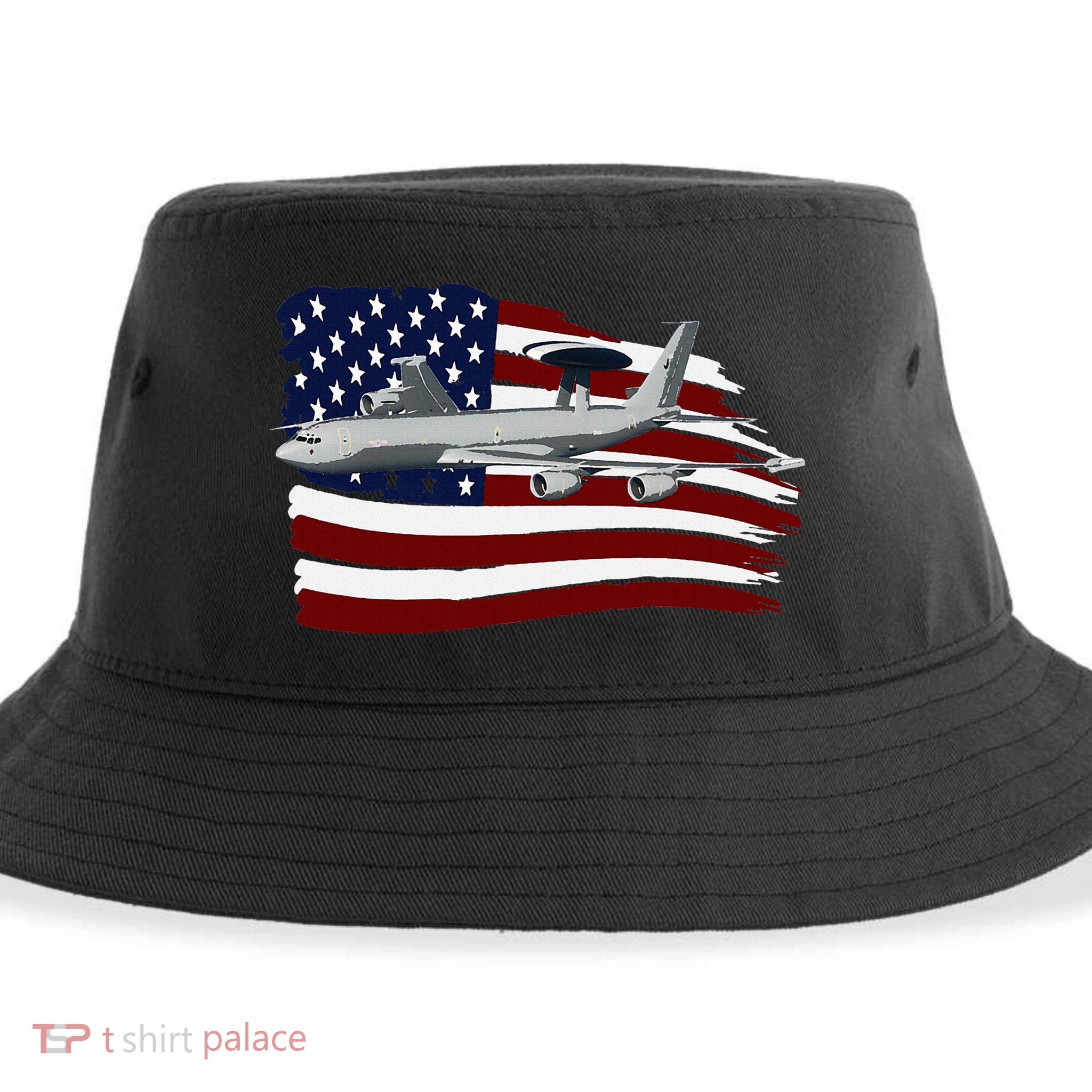 E3 Sentry Awacs Plane Us Flag Usa Sustainable Bucket Hat