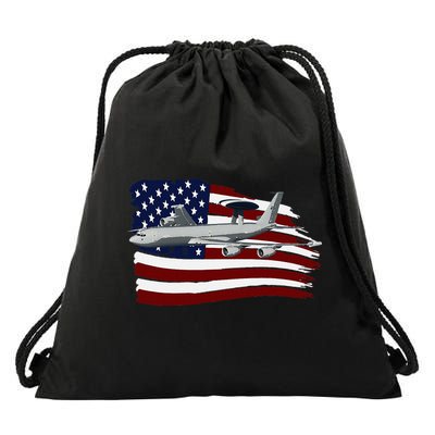 E3 Sentry Awacs Plane Us Flag Usa Drawstring Bag