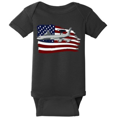 E3 Sentry Awacs Plane Us Flag Usa Baby Bodysuit