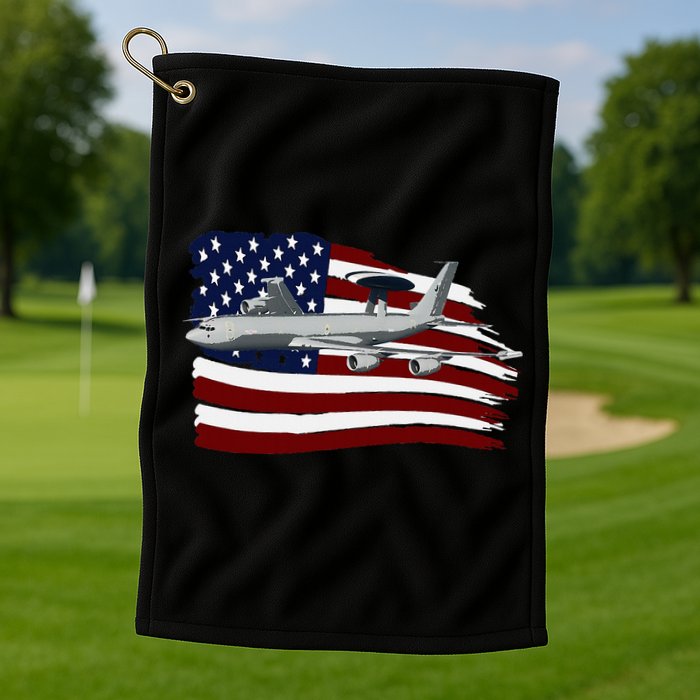 E3 Sentry Awacs Plane Us Flag Usa Golf Towel