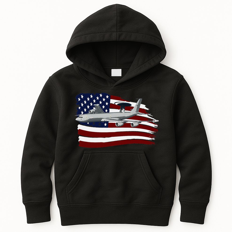 E3 Sentry Awacs Plane Us Flag Usa Kids Hoodie