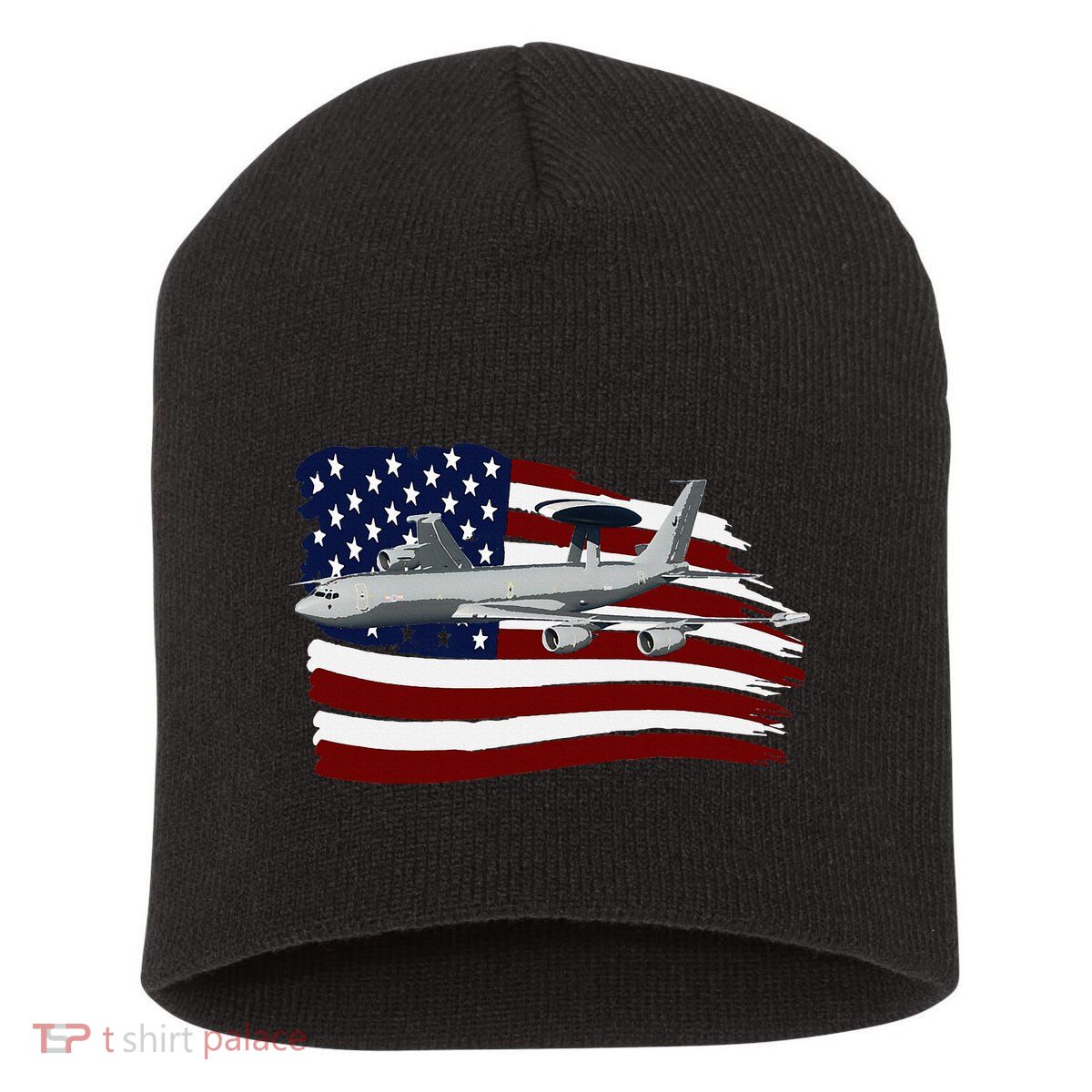 E3 Sentry Awacs Plane Us Flag Usa Short Acrylic Beanie