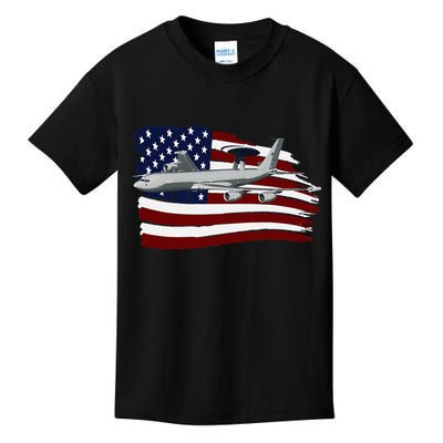 E3 Sentry Awacs Plane Us Flag Usa Kids T-Shirt