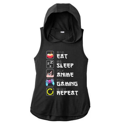 Eat Sleep Anime Gaming Repeat Japan Kawaii Manga Anime Gifts Ladies PosiCharge Tri-Blend Wicking Draft Hoodie Tank