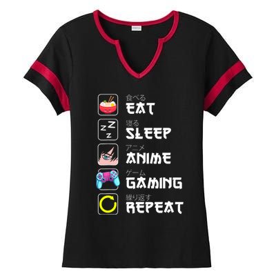 Eat Sleep Anime Gaming Repeat Japan Kawaii Manga Anime Gifts Ladies Halftime Notch Neck Tee