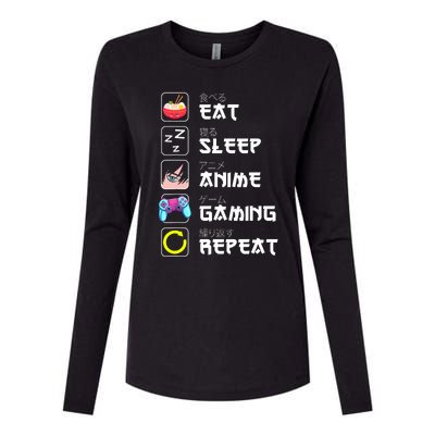 Eat Sleep Anime Gaming Repeat Japan Kawaii Manga Anime Gifts Womens Cotton Relaxed Long Sleeve T-Shirt