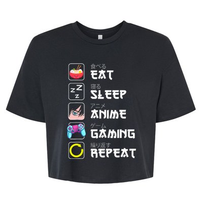 Eat Sleep Anime Gaming Repeat Japan Kawaii Manga Anime Gifts Bella+Canvas Jersey Crop Tee