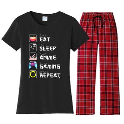 Eat Sleep Anime Gaming Repeat Japan Kawaii Manga Anime Gifts Women's Flannel Pajama Set