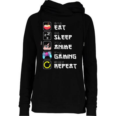 Eat Sleep Anime Gaming Repeat Japan Kawaii Manga Anime Gifts Womens Funnel Neck Pullover Hood