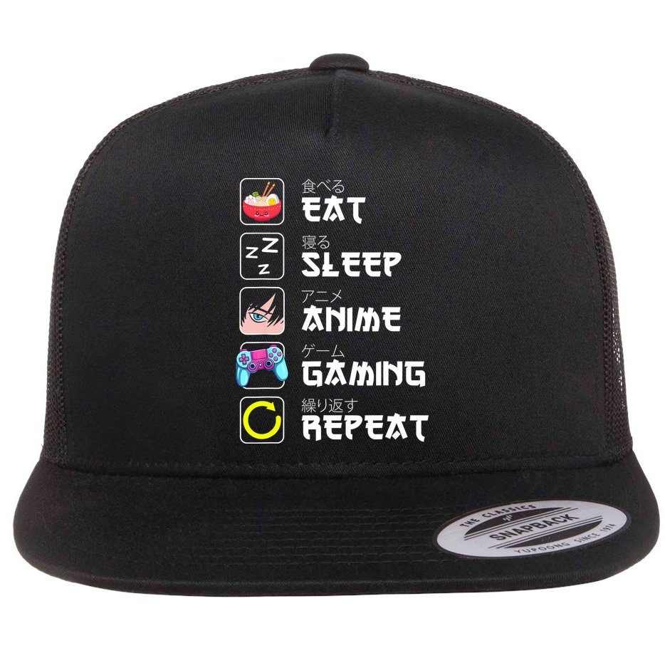 Eat Sleep Anime Gaming Repeat Japan Kawaii Manga Anime Gifts Flat Bill Trucker Hat