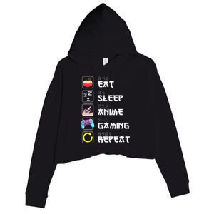 Eat Sleep Anime Gaming Repeat Japan Kawaii Manga Anime Gifts Crop Fleece Hoodie