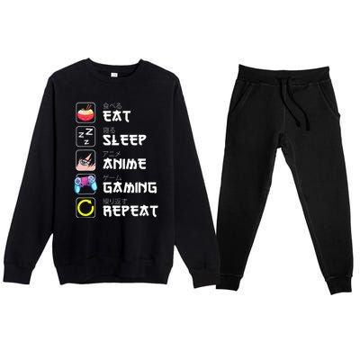 Eat Sleep Anime Gaming Repeat Japan Kawaii Manga Anime Gifts Premium Crewneck Sweatsuit Set