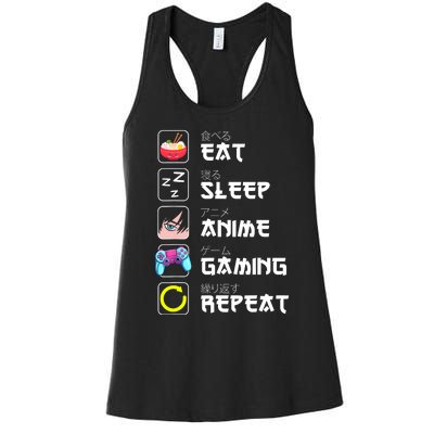 Eat Sleep Anime Gaming Repeat Japan Kawaii Manga Anime Gifts Women's Racerback Tank